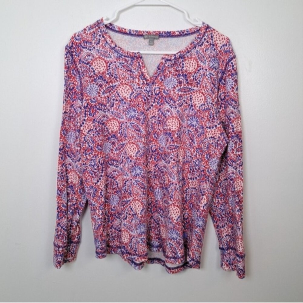 Talbots Red White Blue Long Sleeve Exposed Seam Modal Blend T- Shirt Size‎ XL